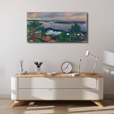 Foto auf leinwand Seelandschaft mit Bäumen