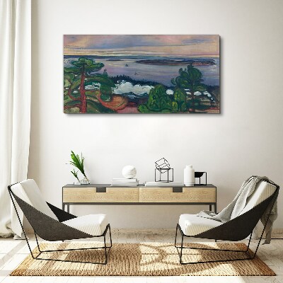 Foto auf leinwand Seelandschaft mit Bäumen