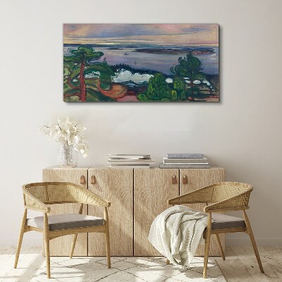 Foto auf leinwand Seelandschaft mit Bäumen