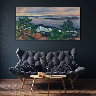 Foto auf leinwand Seelandschaft mit Bäumen