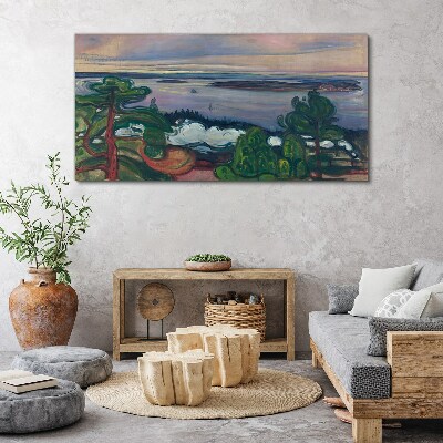 Foto auf leinwand Seelandschaft mit Bäumen