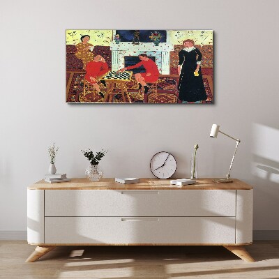 Foto auf leinwand Eine Partie Schach in einem farbenfrohen Interieur