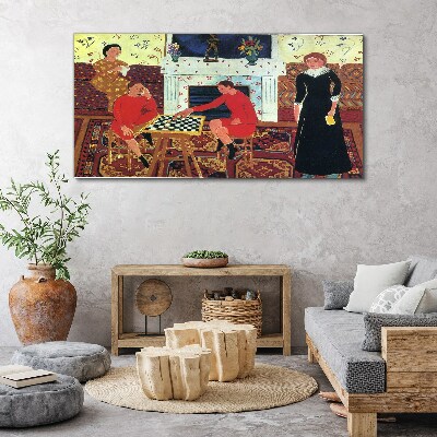 Foto auf leinwand Eine Partie Schach in einem farbenfrohen Interieur