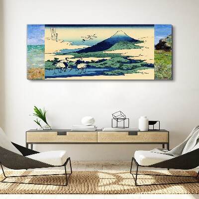Foto auf leinwand Kraniche an einem Berg