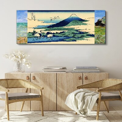 Foto auf leinwand Kraniche an einem Berg