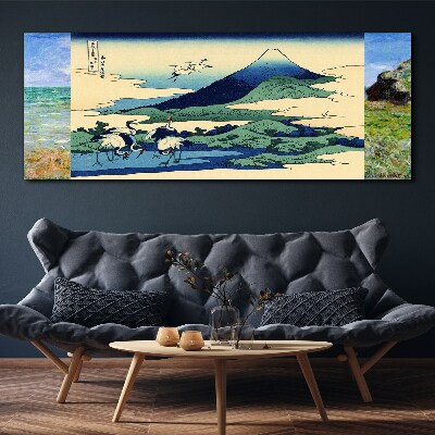 Foto auf leinwand Kraniche an einem Berg