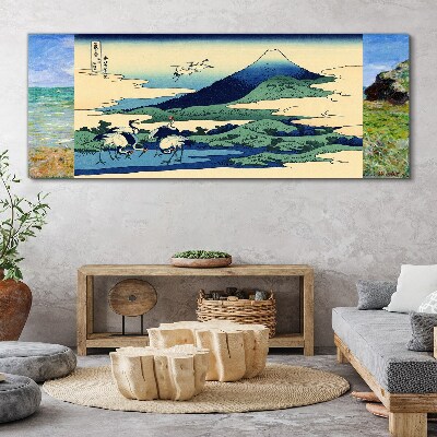 Foto auf leinwand Kraniche an einem Berg