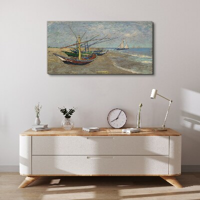Foto auf leinwand Boote am Strand