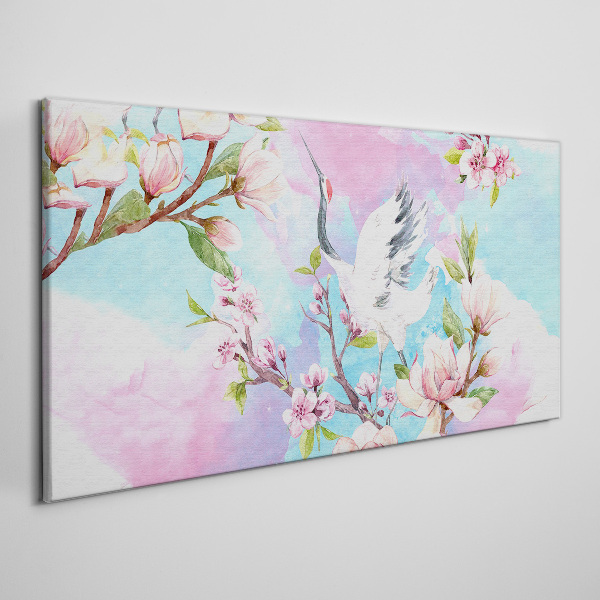 Wandbild Blumenlandschaft mit Kranich