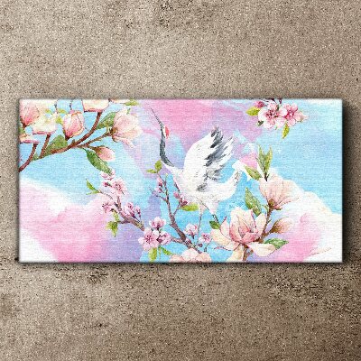 Wandbild Blumenlandschaft mit Kranich
