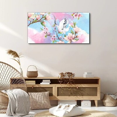 Wandbild Blumenlandschaft mit Kranich