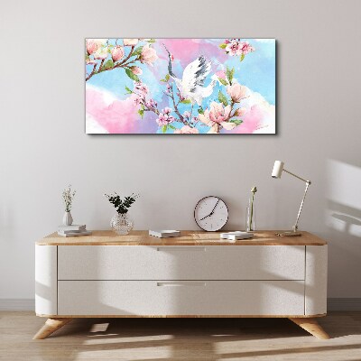 Wandbild Blumenlandschaft mit Kranich