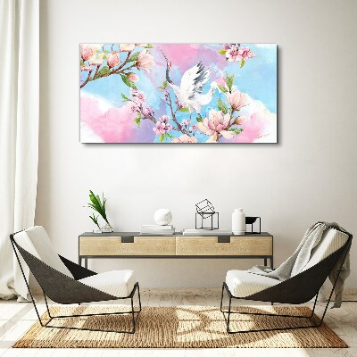 Wandbild Blumenlandschaft mit Kranich