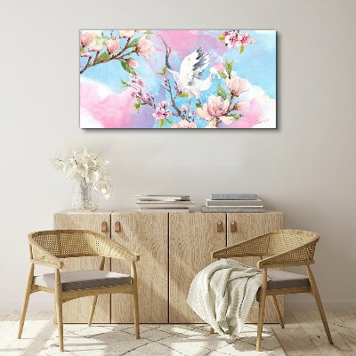 Wandbild Blumenlandschaft mit Kranich