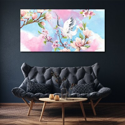 Wandbild Blumenlandschaft mit Kranich