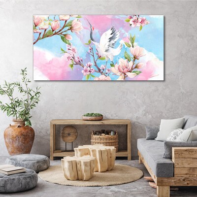 Wandbild Blumenlandschaft mit Kranich
