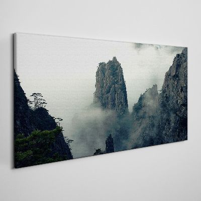 Bild auf leinwand Berge Nebel Nebel Bäume Wolken