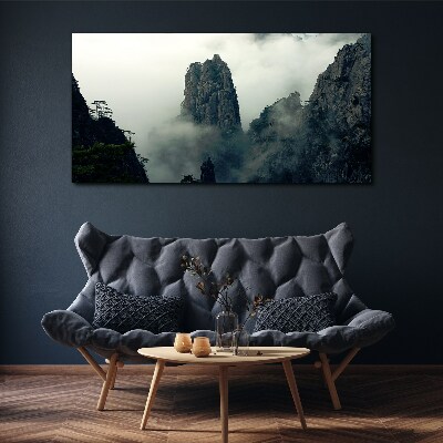 Bild auf leinwand Berge Nebel Nebel Bäume Wolken