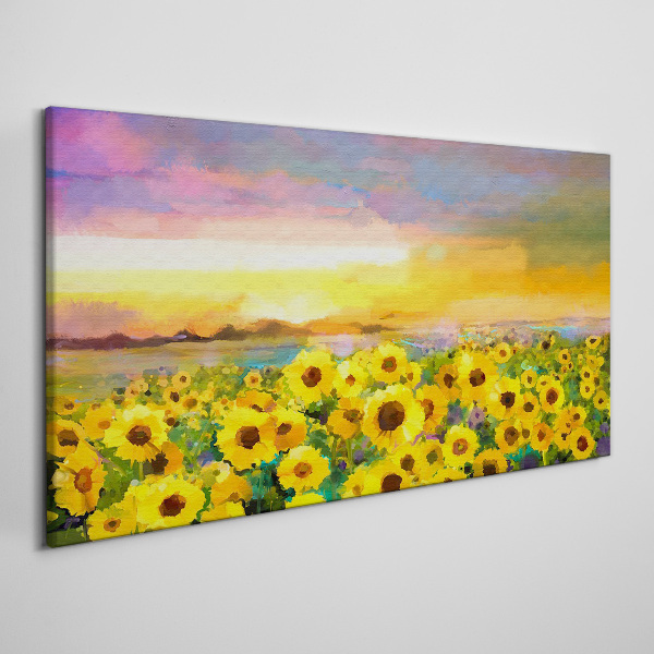 Bild auf leinwand Sonnenblumen in den Strahlen der untergehenden Sonne