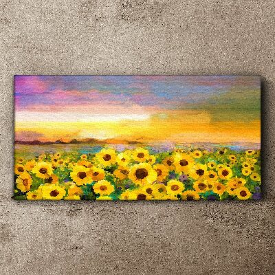 Bild auf leinwand Sonnenblumen in den Strahlen der untergehenden Sonne