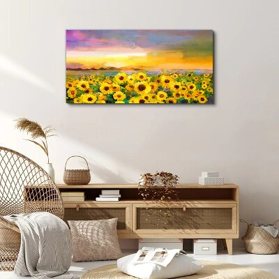 Bild auf leinwand Sonnenblumen in den Strahlen der untergehenden Sonne