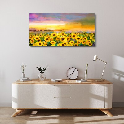 Bild auf leinwand Sonnenblumen in den Strahlen der untergehenden Sonne