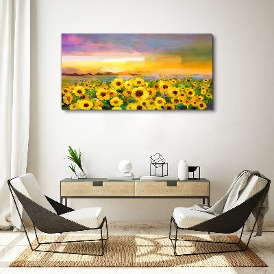 Bild auf leinwand Sonnenblumen in den Strahlen der untergehenden Sonne