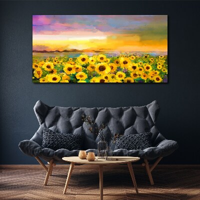 Bild auf leinwand Sonnenblumen in den Strahlen der untergehenden Sonne