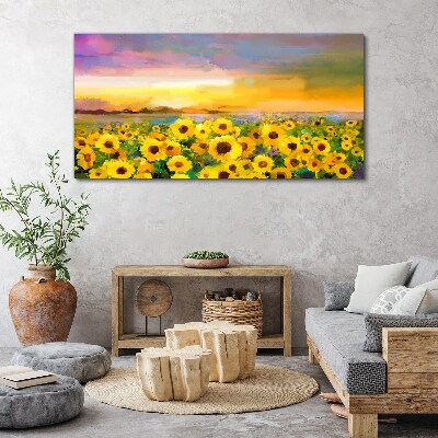 Bild auf leinwand Sonnenblumen in den Strahlen der untergehenden Sonne
