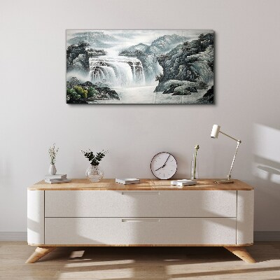 Foto auf leinwand Gebirgsfluss-Wasserfall-Büsche