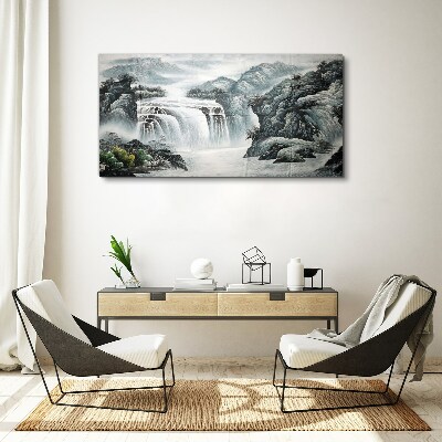 Foto auf leinwand Ruhige Wasserfälle in einer Berglandschaft