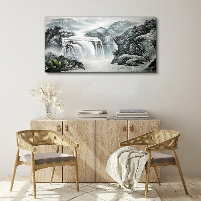 Foto auf leinwand Gebirgsfluss-Wasserfall-Büsche