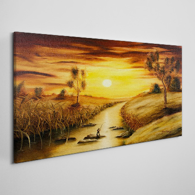 Foto auf leinwand Goldene Stunde auf dem Fluss