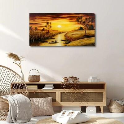 Foto auf leinwand Goldene Stunde auf dem Fluss