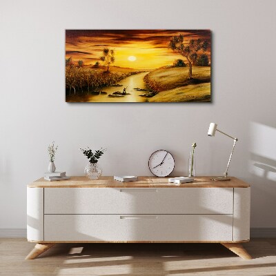 Foto auf leinwand Goldene Stunde auf dem Fluss