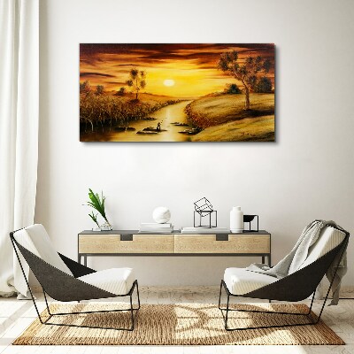 Foto auf leinwand Goldene Stunde auf dem Fluss