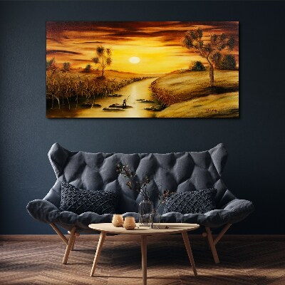 Foto auf leinwand Goldene Stunde auf dem Fluss