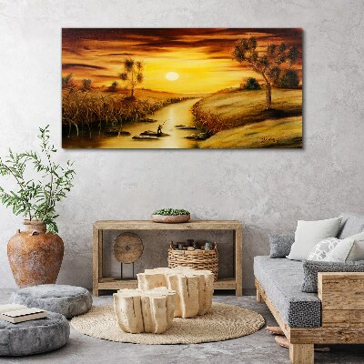 Foto auf leinwand Goldene Stunde auf dem Fluss