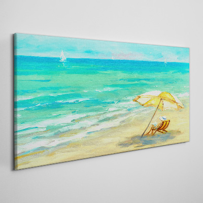 Wandbild Strand-Meereswellen-Regenschirm