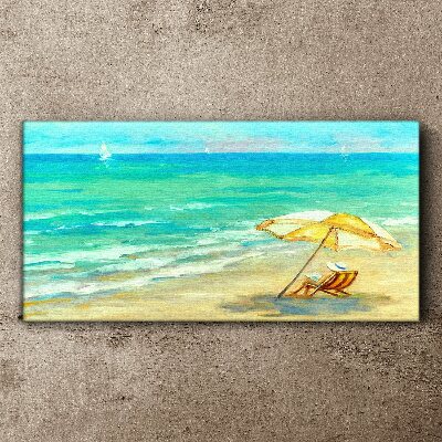 Wandbild Strand-Meereswellen-Regenschirm