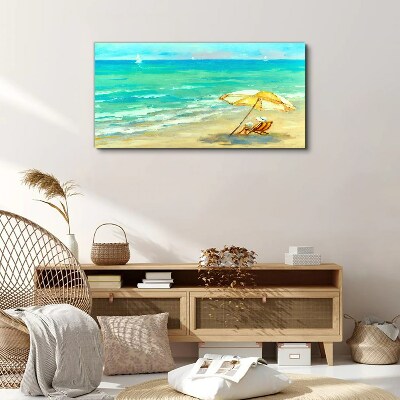 Wandbild Strand-Meereswellen-Regenschirm