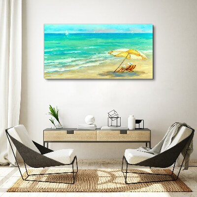 Wandbild Strand-Meereswellen-Regenschirm