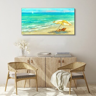 Wandbild Strand-Meereswellen-Regenschirm