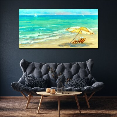 Wandbild Strand-Meereswellen-Regenschirm