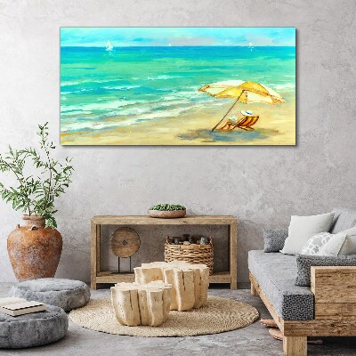 Wandbild Strand-Meereswellen-Regenschirm