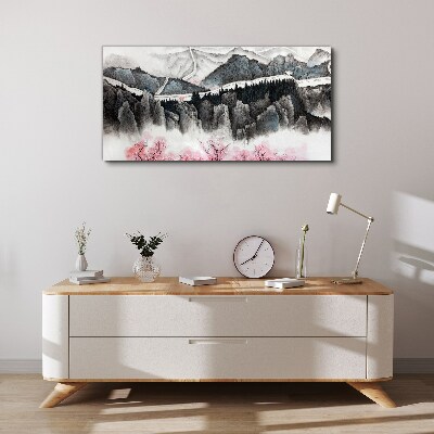 Foto auf leinwand Eine friedliche Berglandschaft mit Blumen