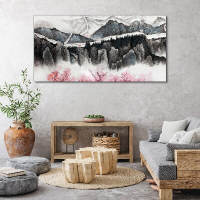 Foto auf leinwand Eine friedliche Berglandschaft mit Blumen