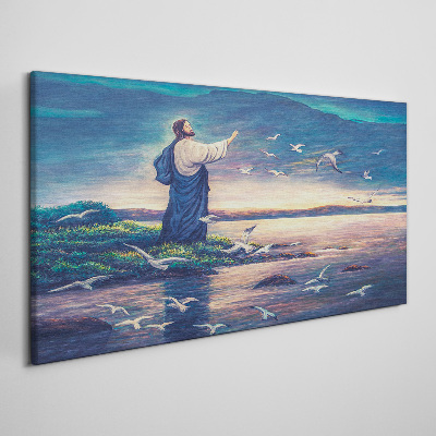 Foto auf leinwand Jesus am Ufer mit Vögeln