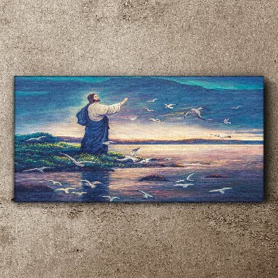 Foto auf leinwand Jesus am Ufer mit Vögeln