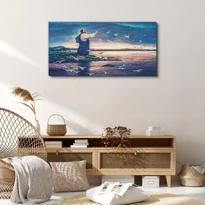 Foto auf leinwand Jesus am Ufer mit Vögeln
